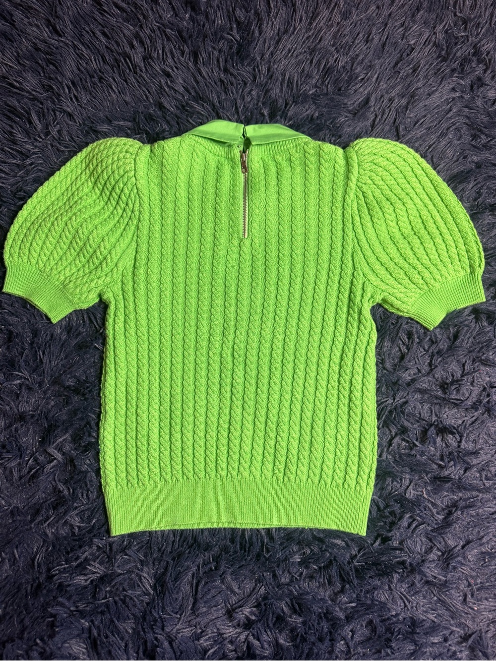 Brand NWOT Alice + Olivia Chase Cable Knit Puff Sleeve Sweater In Green. Size S - Picture 10 of 16